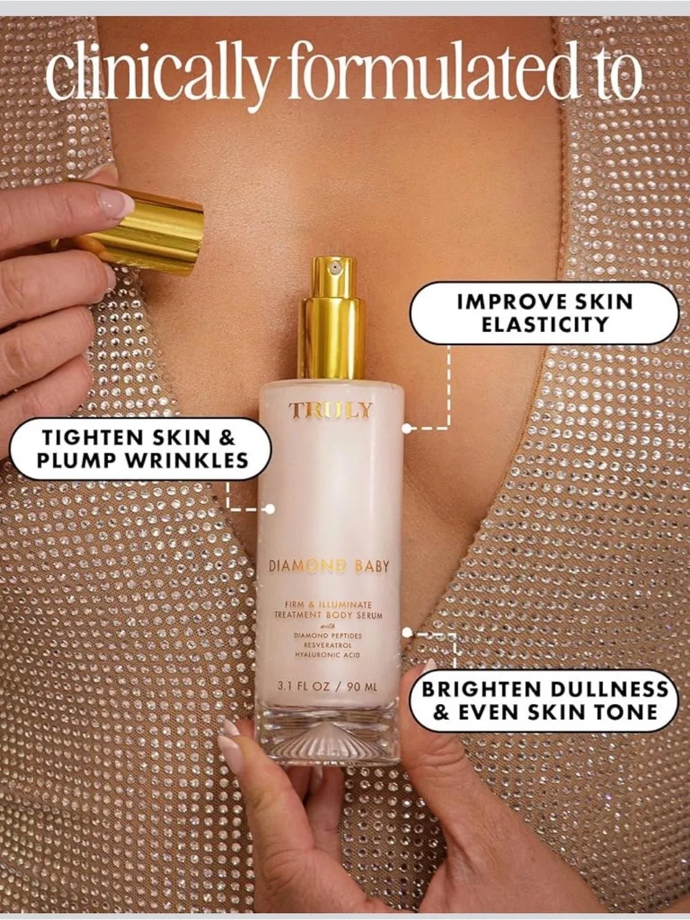 TRULY Diamond Baby Illuminating Body Serum - Pearl White & Gold Accents
